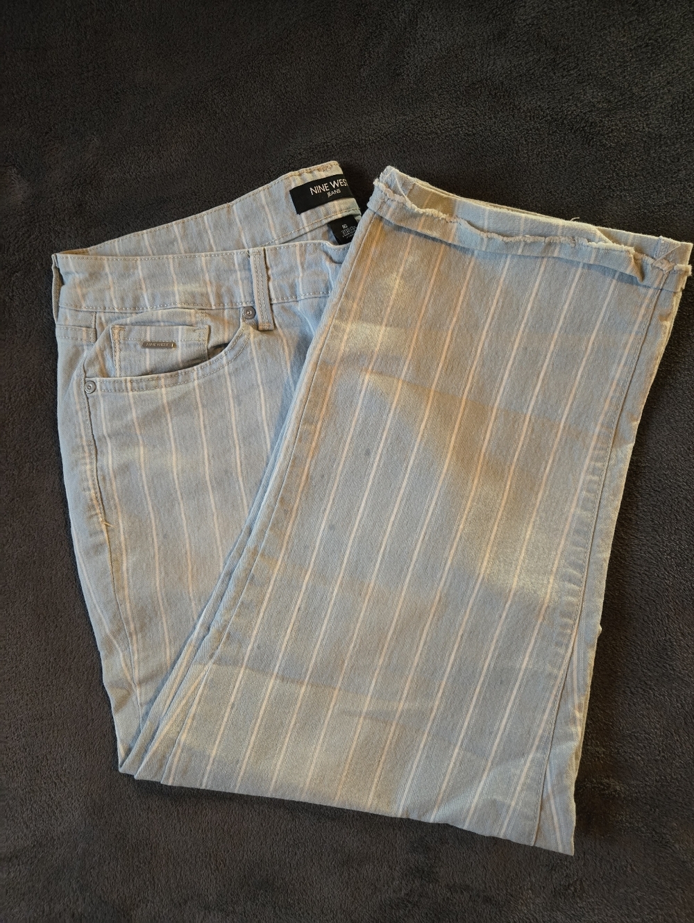 Nine West Light Blue Striped Capri Jeans